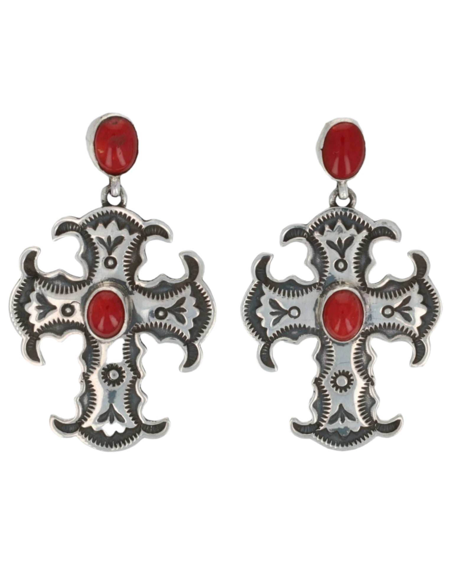 Natural Mediterranean Coral Cross Earrings