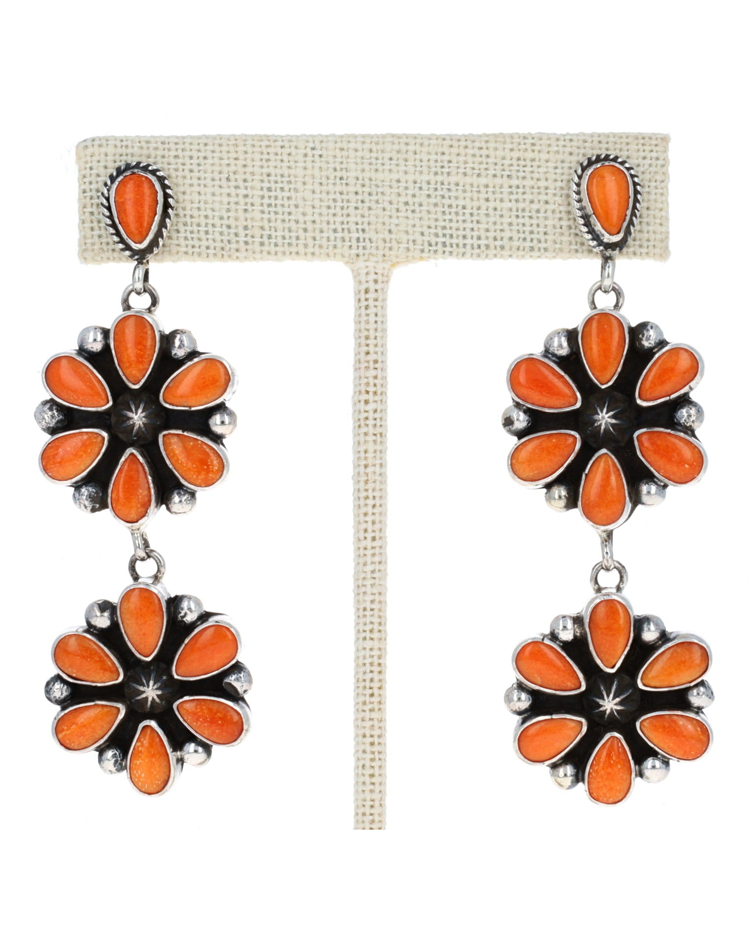 Orange Spiny Oyster Cluster Earrings