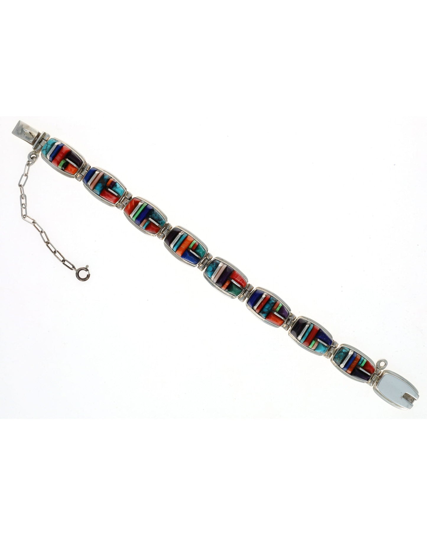 Multi-Color Raised Cobblestone Inlay Link Bracelet