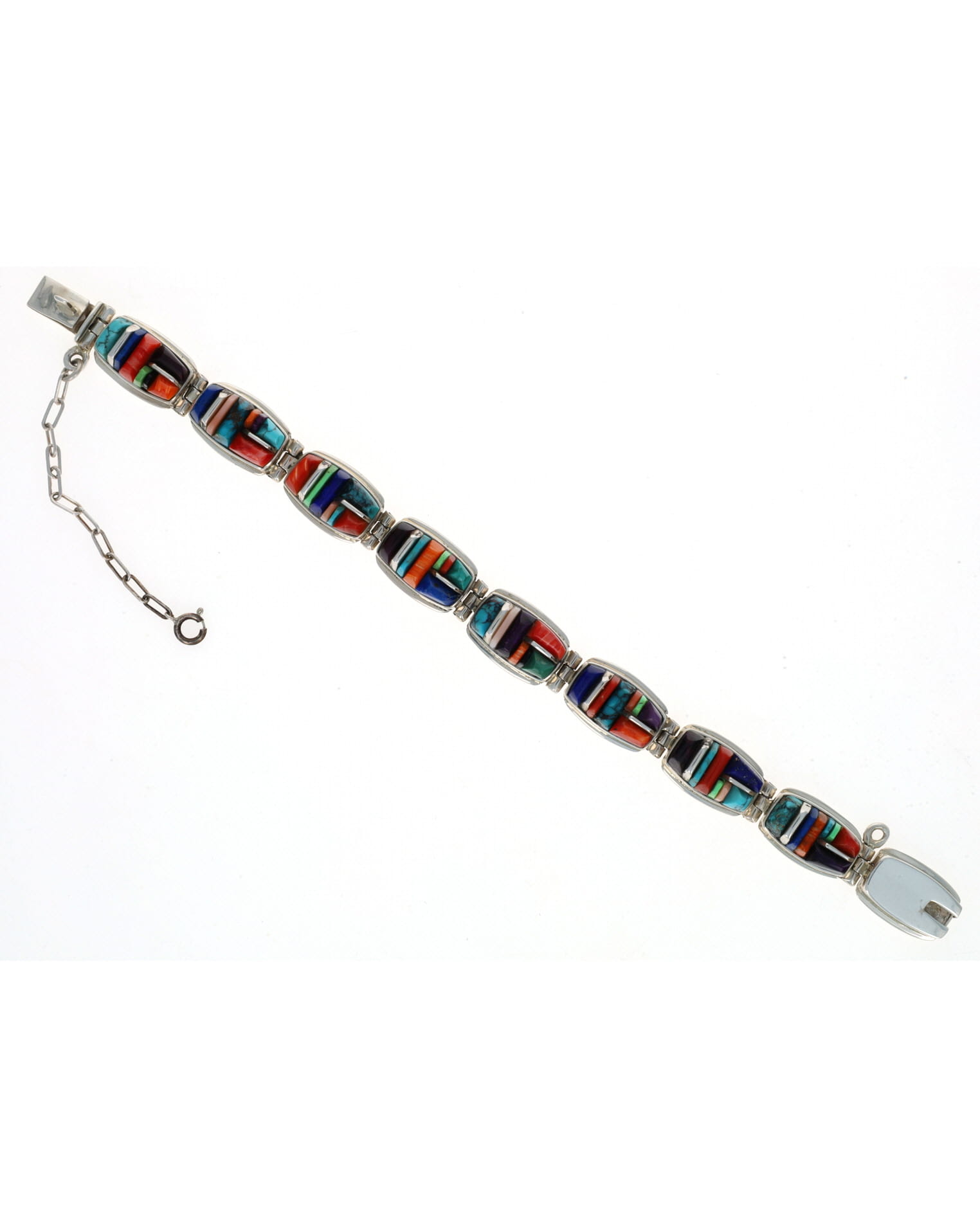 Multi-Color Raised Cobblestone Inlay Link Bracelet