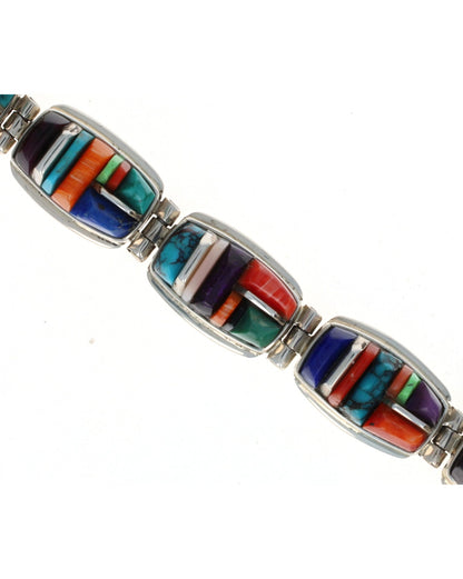 Multi-Color Raised Cobblestone Inlay Link Bracelet