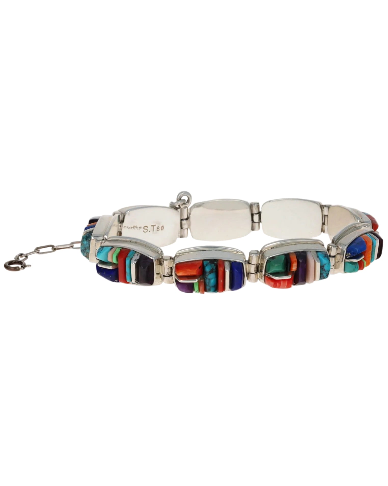 Multi-Color Raised Cobblestone Inlay Link Bracelet