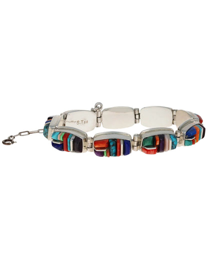Multi-Color Raised Cobblestone Inlay Link Bracelet