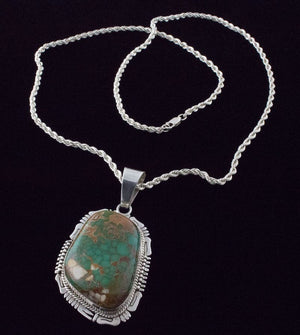 Sterling Silver Chain Necklace With Natural Royston Turquoise Pendant