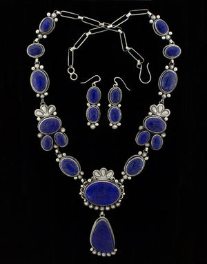 Collier Lariat en Lapis Lazuli Naturel avec Boucles d'Oreilles Assorties