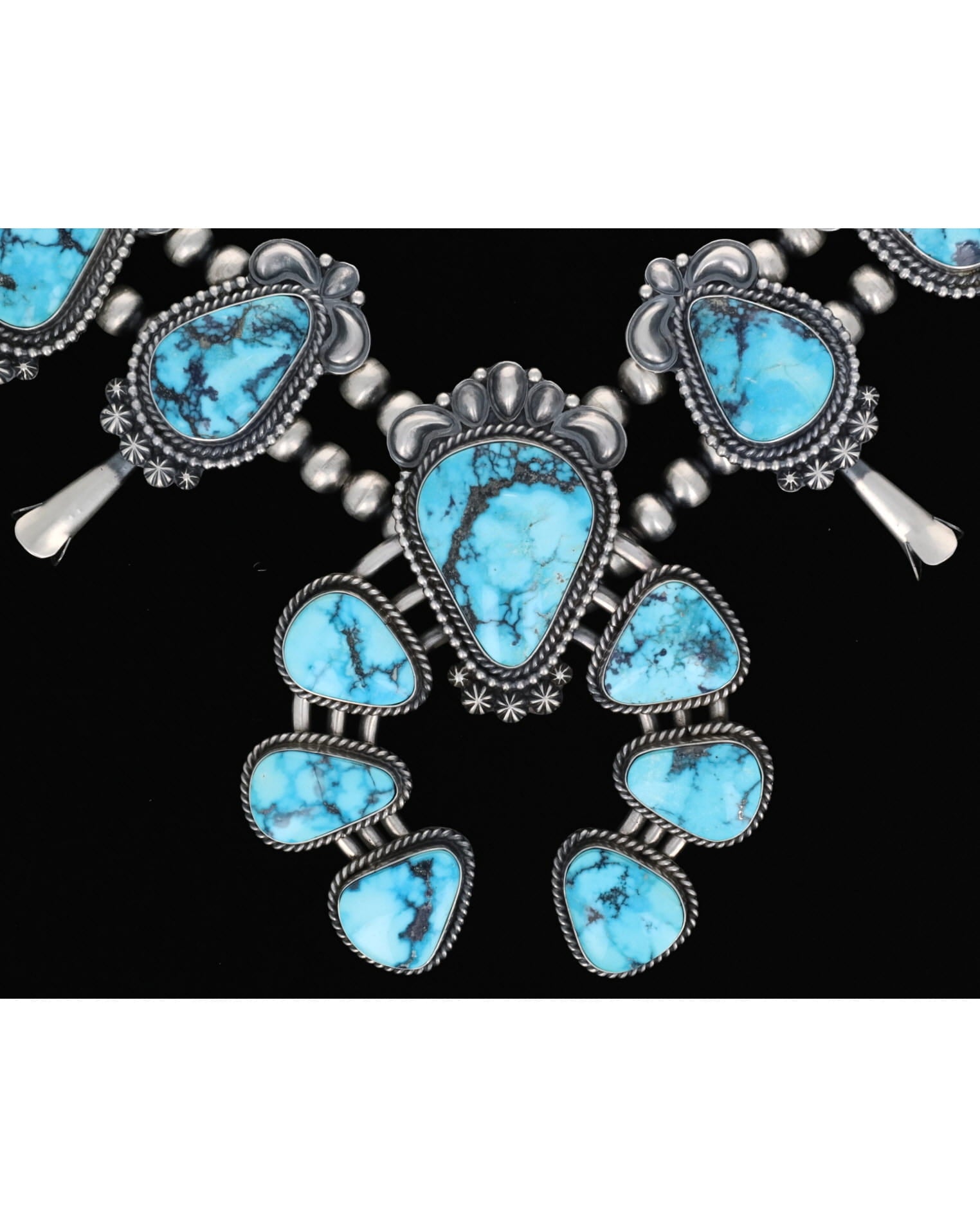 Natural Ithaca Peak Turquoise Squash Blossom Necklace With