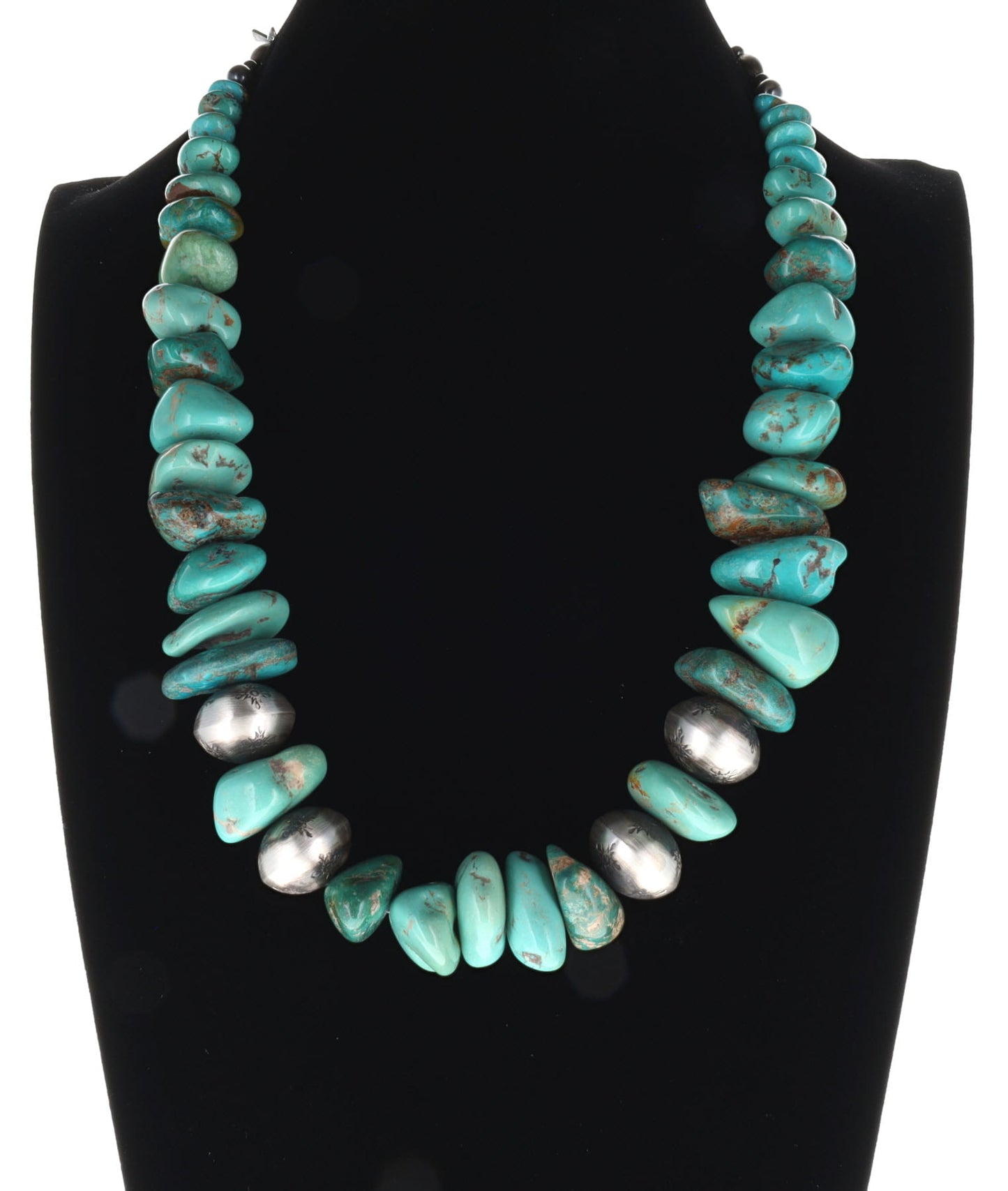 Turquoise Mountain Turquoise Nugget & Sterling Silver Bead Necklace