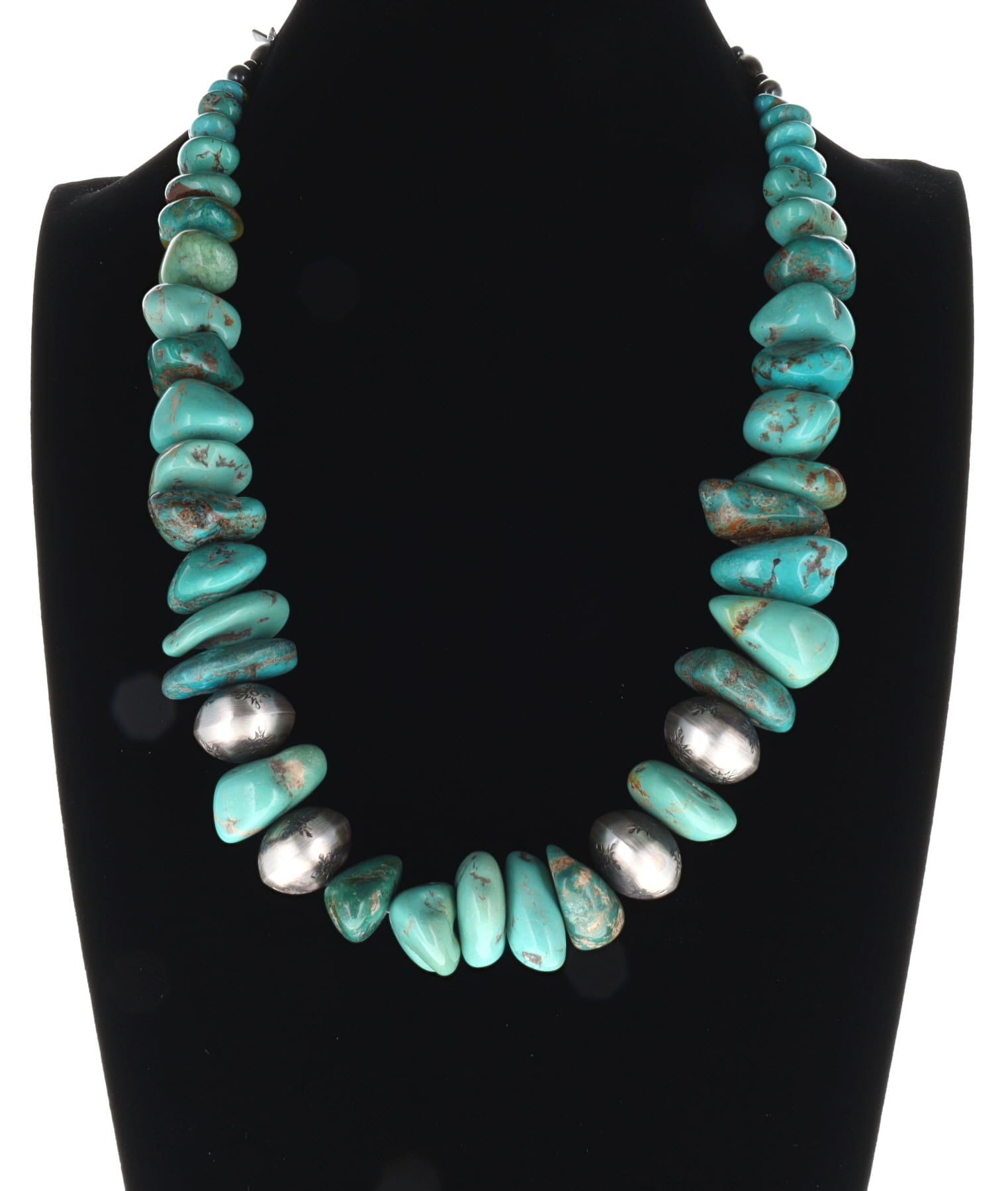 Turquoise Mountain Turquoise Nugget & Sterling Silver Bead Necklace