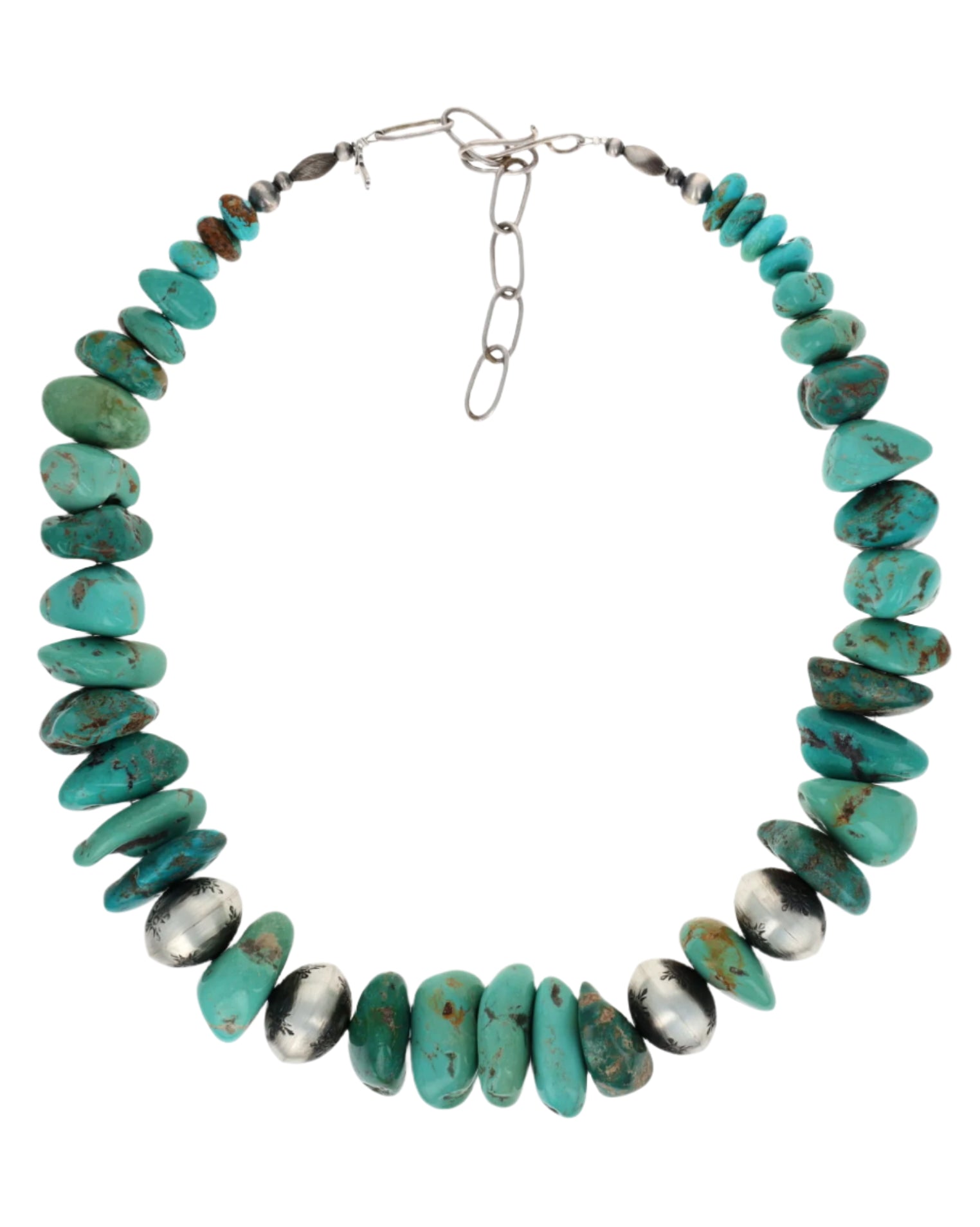 Turquoise Mountain Turquoise Nugget & Sterling Silver Bead Necklace