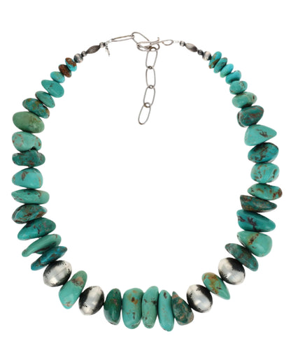 Turquoise Mountain Turquoise Nugget & Sterling Silver Bead Necklace