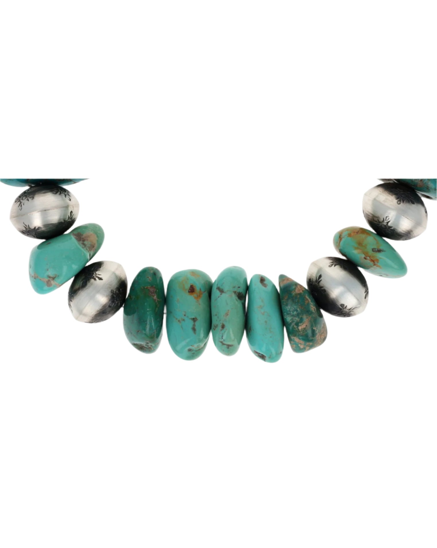 Turquoise Mountain Turquoise Nugget & Sterling Silver Bead Necklace