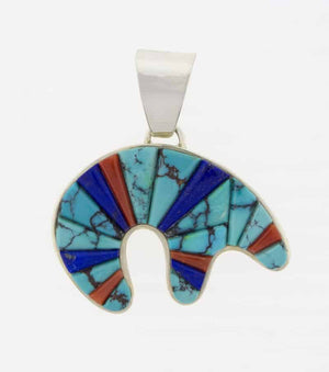 Ciondolo Orso Incastro in Pietra Cubica Rovesciabile Multicolore e Sovrapposizione in Argento Sterling