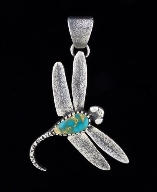 Tufa Cast Dragonfly Pendant With Natural Candelaria Turquoise