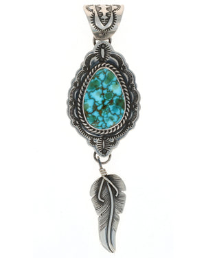 Pendentif en turquoise naturelle de Kingman avec pendentif plume