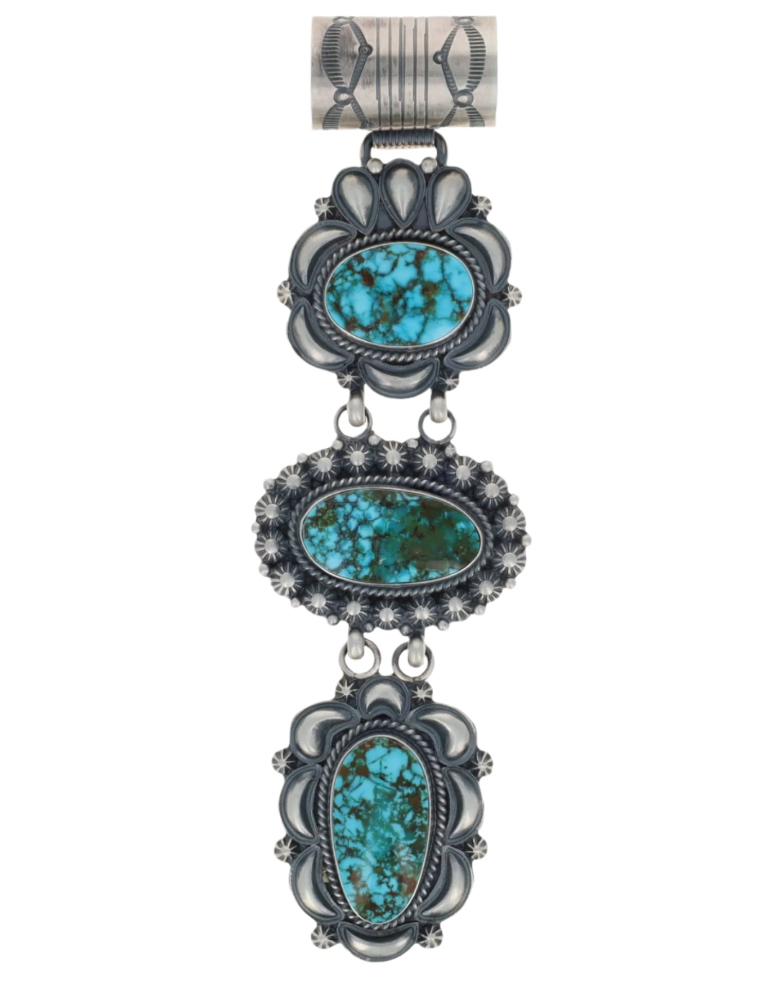 Natürlicher Kingman Türkis Dreifach Gestapelter Anhänger