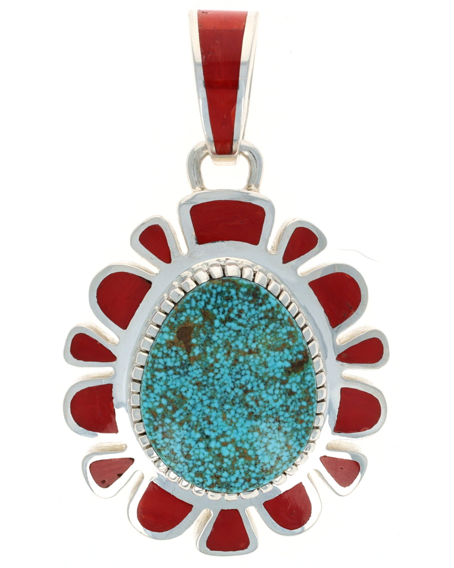 High Grade Natural Kingman Turquoise & Coral Inlay Pendant