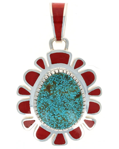 High Grade Natural Kingman Turquoise & Coral Inlay Pendant