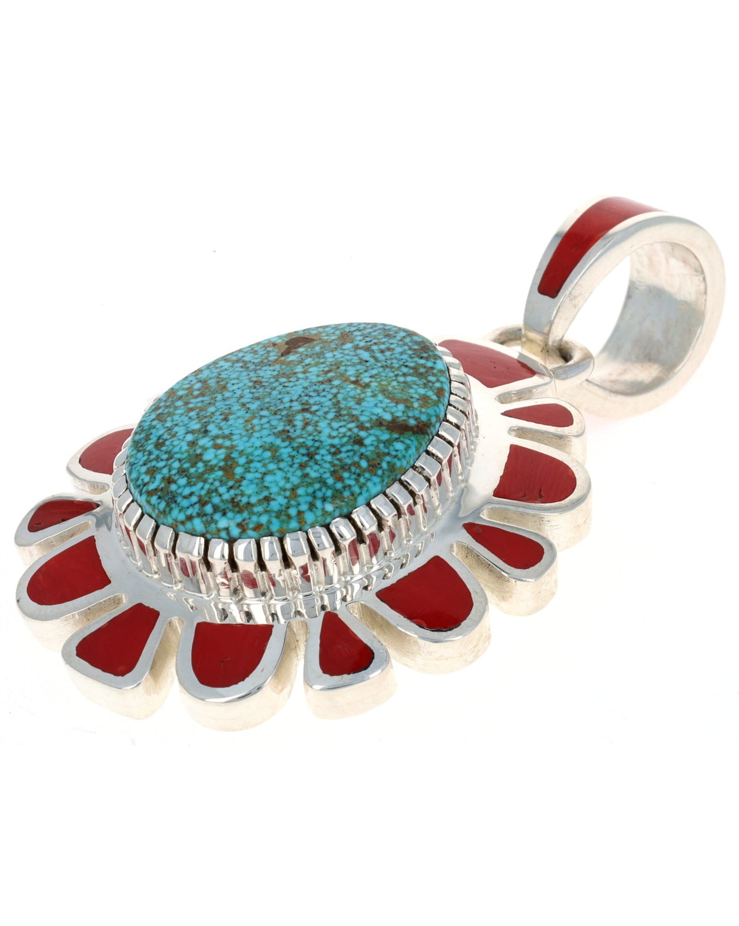 High Grade Natural Kingman Turquoise & Coral Inlay Pendant