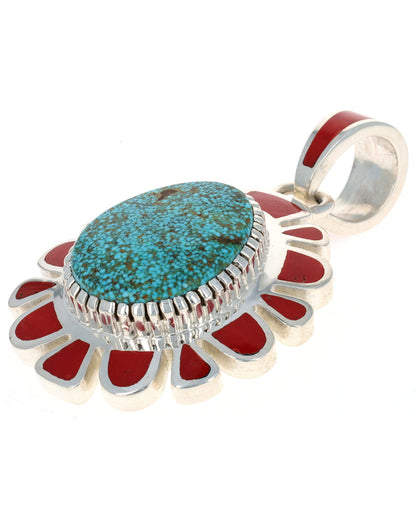 High Grade Natural Kingman Turquoise & Coral Inlay Pendant