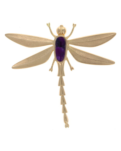 18K Gold Dragonfly Pendant With High Grade Natural "Gel" Sugilite