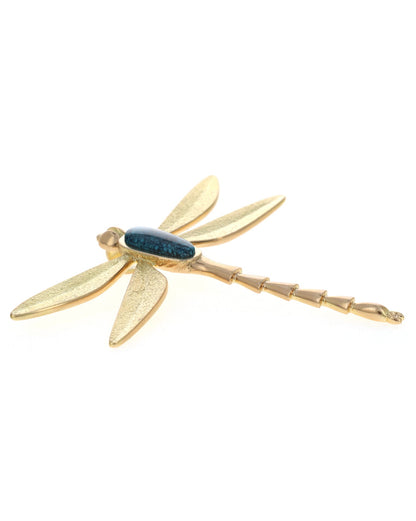 18K Gold Dragonfly Pendant With High Grade Natural Blue Moon Micro-Web Turquoise