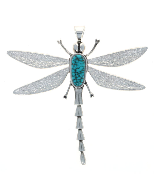 Dragonfly Pendant With High Grade Natural Lone Mountain Turquoise