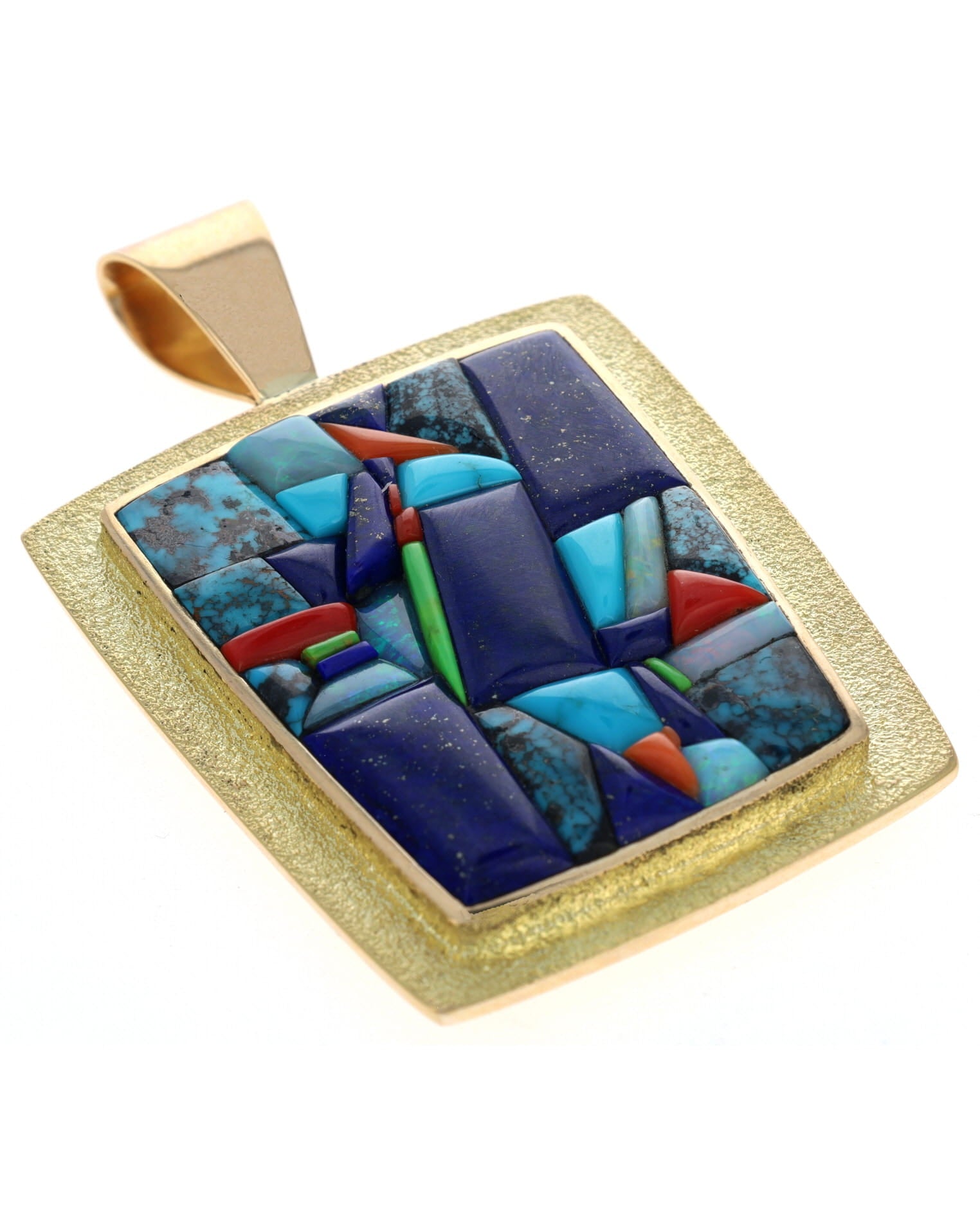 18K Gold Reversible Raised Cobblestone Inlay & Thunderbird Pendant