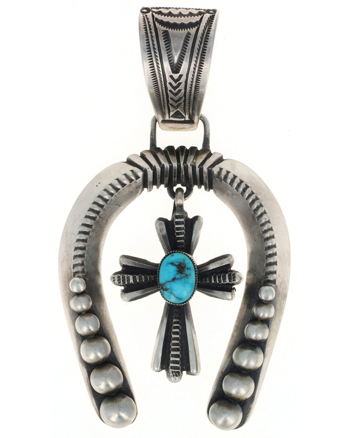 Sterling Silver Naja Pendant With Natural Kingman Turquoise Cross Dangle