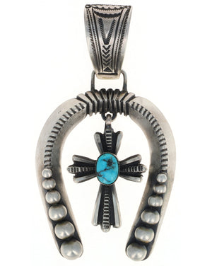 Sterling Silver Naja Pendant With Natural Kingman Turquoise Cross Dangle