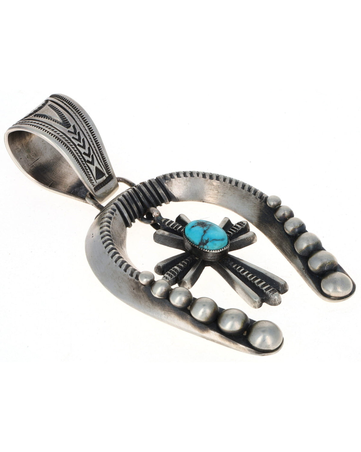 Sterling Silver Naja Pendant With Natural Kingman Turquoise Cross Dangle