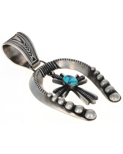 Sterling Silver Naja Pendant With Natural Kingman Turquoise Cross Dangle