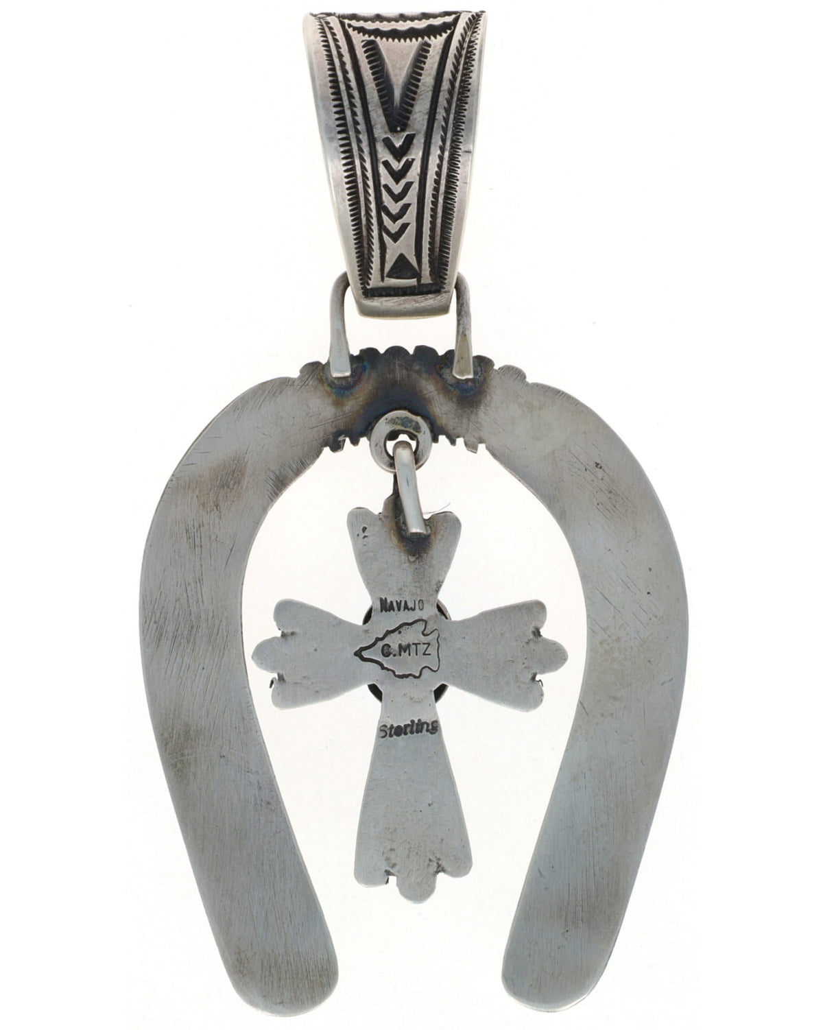 Sterling Silver Naja Pendant With Natural Kingman Turquoise Cross Dangle