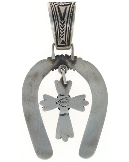 Sterling Silver Naja Pendant With Natural Kingman Turquoise Cross Dangle
