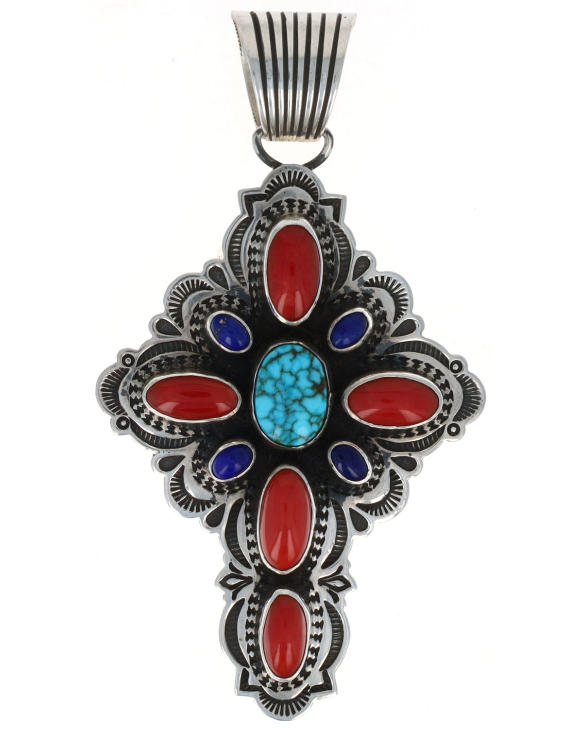 Natural Multi-Stone Cross Pendant