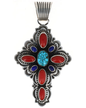 Natural Multi-Stone Cross Pendant