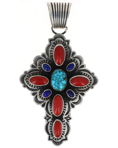 Natural Multi-Stone Cross Pendant
