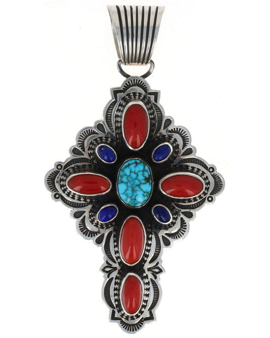 Natural Multi-Stone Cross Pendant