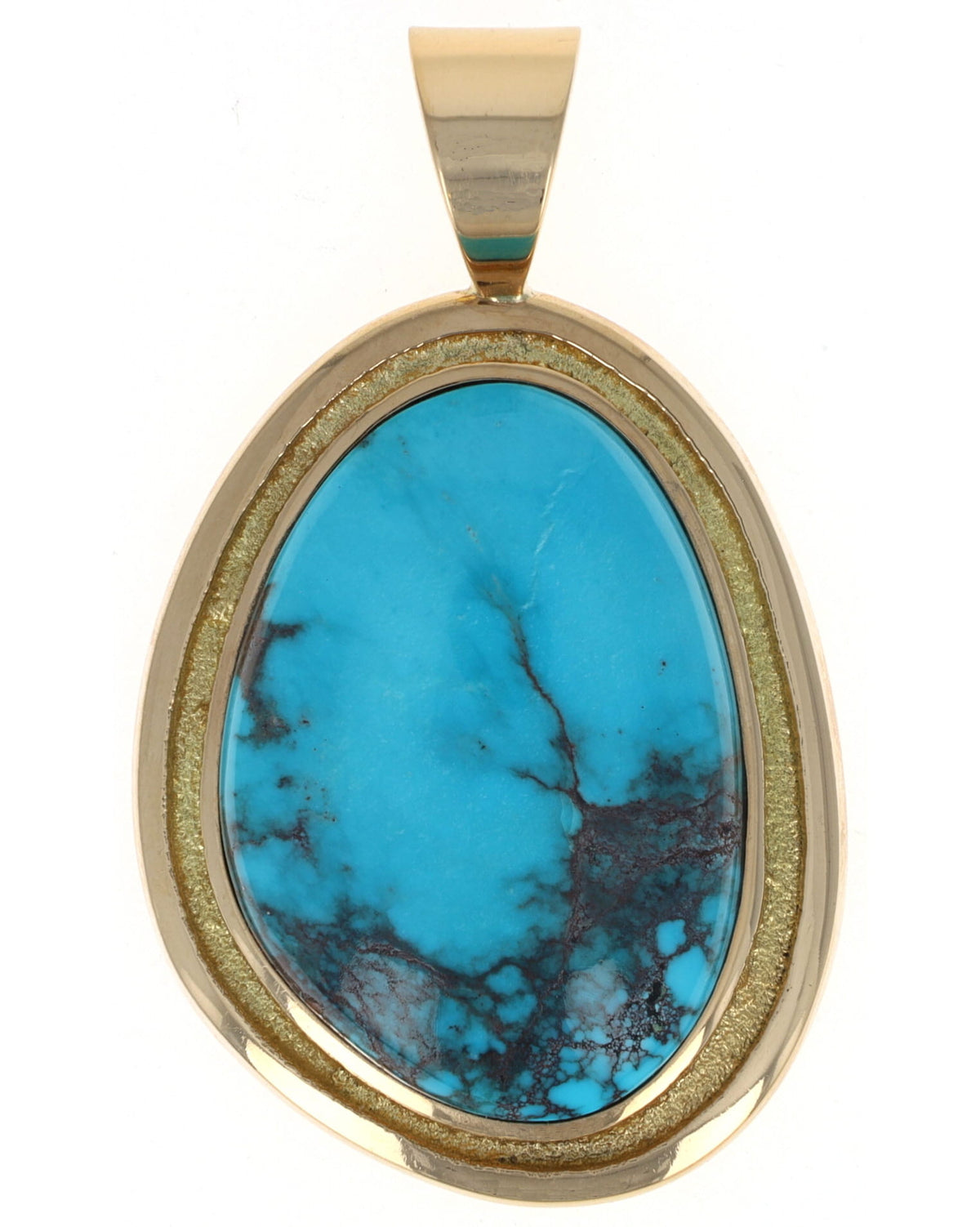 18K Gold High Grade Bisbee Turquoise Pendant
