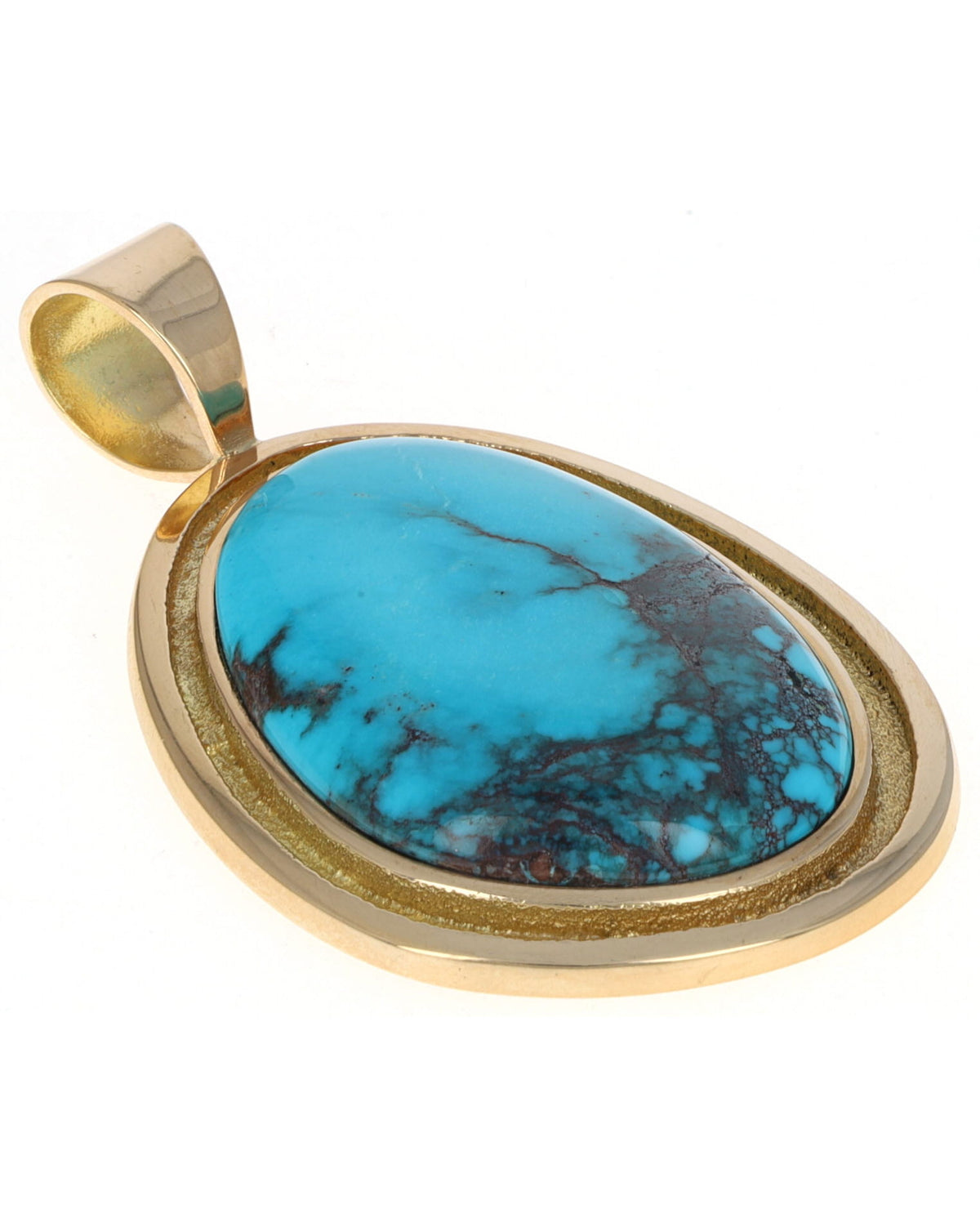 18K Gold High Grade Bisbee Turquoise Pendant