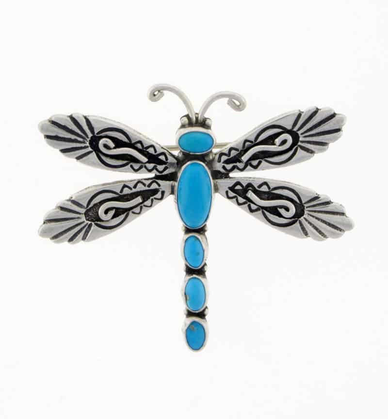 Sleeping Beauty Turquoise 5-Stone Dragonfly Pin - $220 - PI#1020