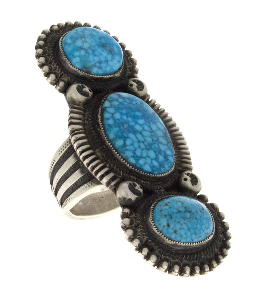 Natural Kingman Turquoise 3-Stone Statement Ring