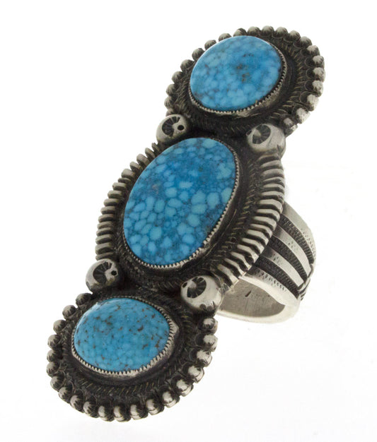 Natural Kingman Turquoise 3-Stone Statement Ring