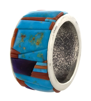Bague en tuf avec design en incrustation de pavés naturels surélevés