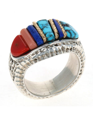 Anello con Intarsio di Ciottoli Rialzati Multicolore