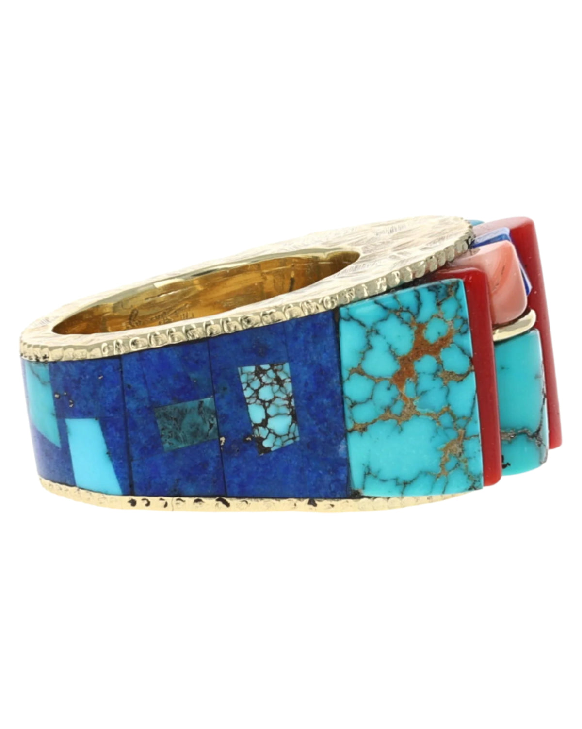 14K Gold Ring With High Grade Natural Multi-Stone Inlay Design ...