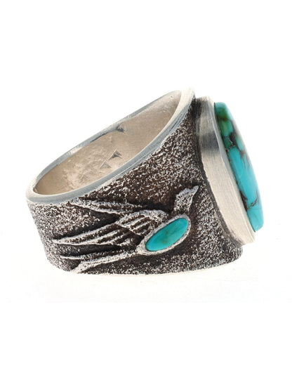 Tufa Cast Ring With High Grade Natural Blue Gem Turquoise