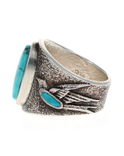 Tufa Cast Ring With High Grade Natural Blue Gem Turquoise