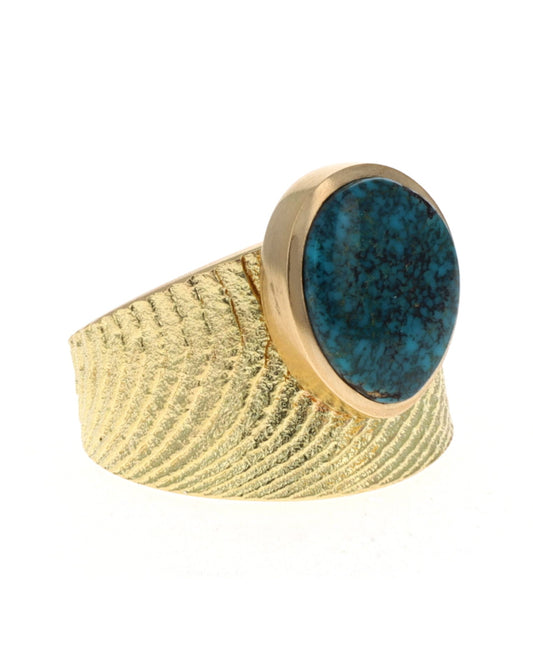 18K Gold Ring With High Grade Natural Lone Mountain Turquoise