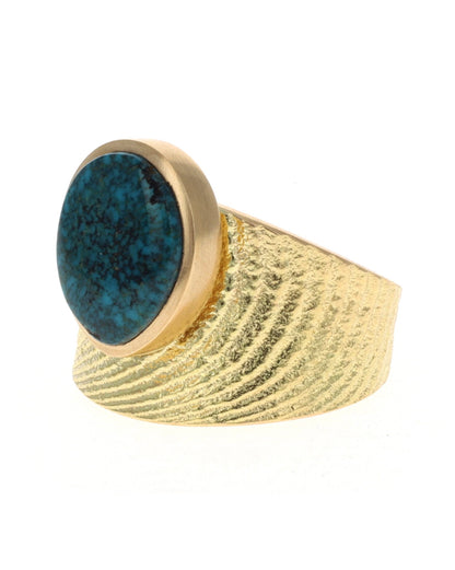18K Gold Ring With High Grade Natural Lone Mountain Turquoise