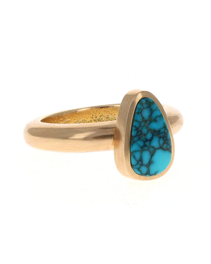 18K Gold Ring With High Grade Natural Lone Mountain Turquoise
